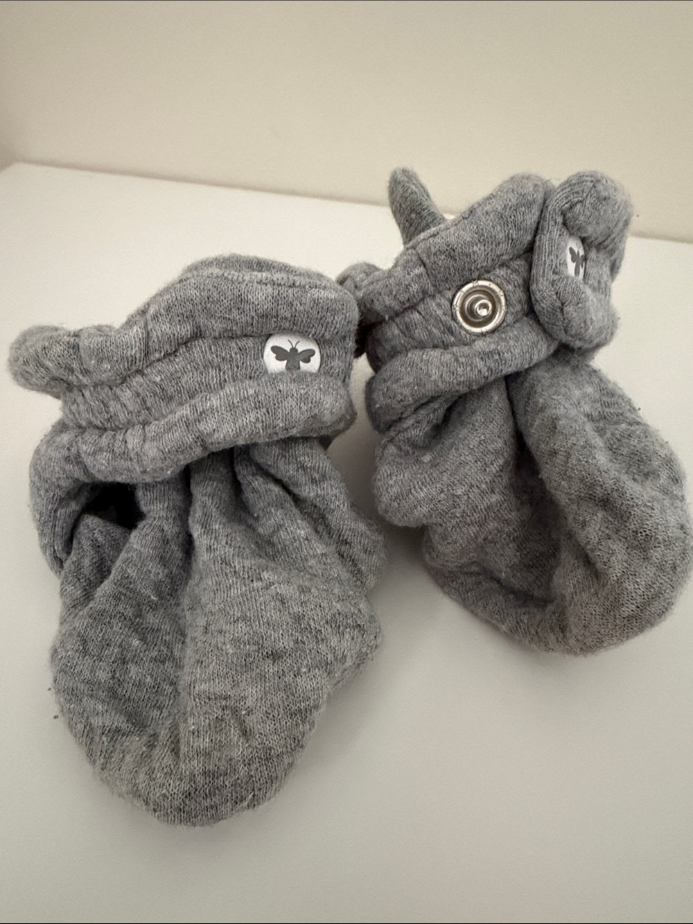 Gray Burts Bees Adjustable Organic Cotton Booties Size 3-6 Months